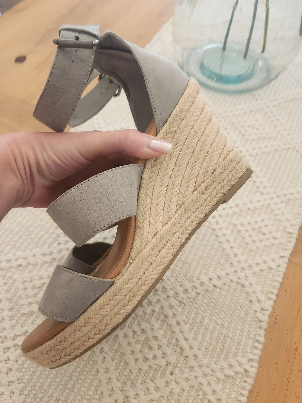 Dolcetta Gray Suede Espadrille Wedge Sandals with Ankle Strap